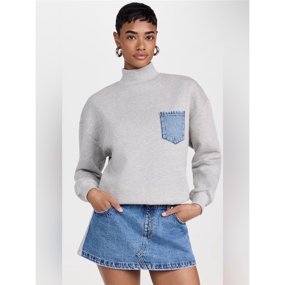 SEROYA Marley Terry Denim Sweater Dress Gray Blue Mock Neck Mini Size S NWT